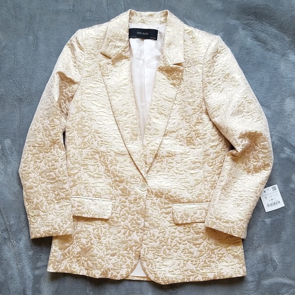 Zara Jackets & Blazers - Zara Gold Metallic Print Button Blazer